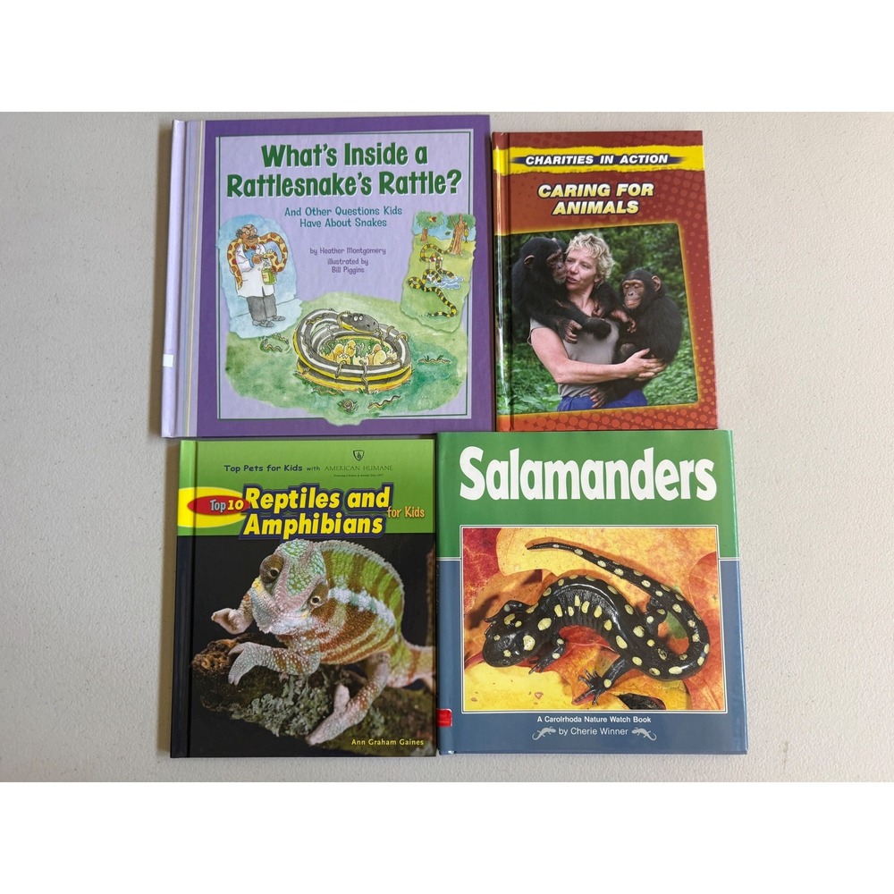 Kids Animal Book Lot Salamanders Rattlesnakes Reptiles Amphibians 4 Hardcover